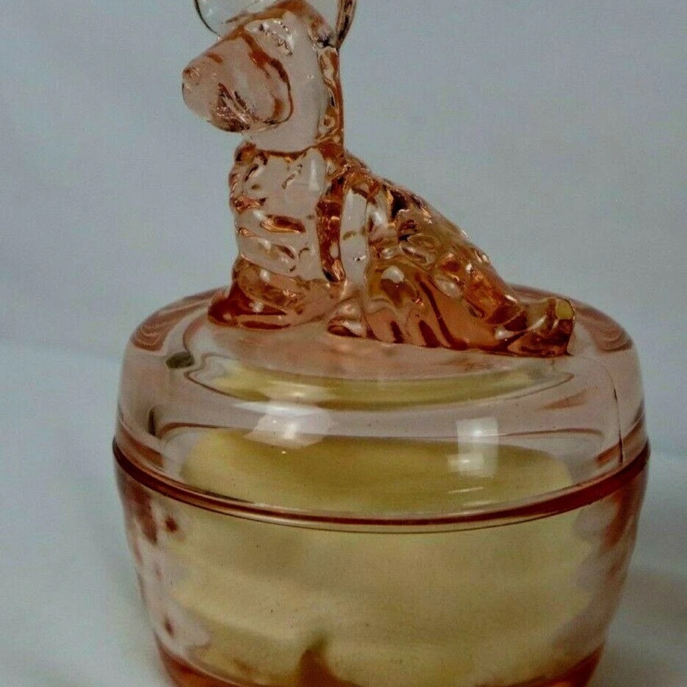 Pink Glass Dog Trinket Box
